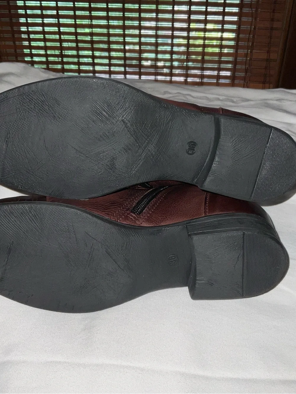 Miz Mooz Burgundy Leather Ankle Booties with Side Zip & Buckle